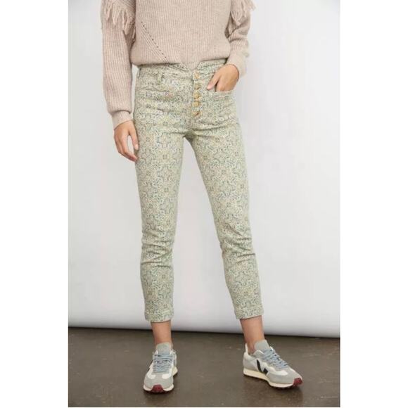 Anthropologie Pilcro Ultra High Rise Slim Utility Jeans Neutral Floral Size 27 - Picture 1 of 13
